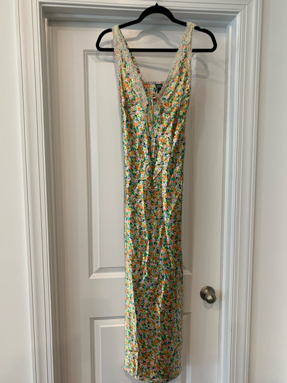 wild fable Floral Lace-Trim Maxi slip Dress in Green, Yellow, Pink NWOT